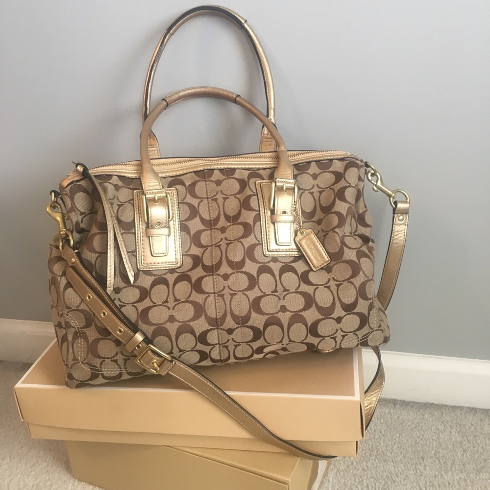 Coach Leather Canvas Logo Shoulder Bag Purse